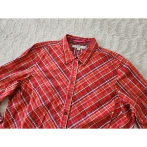 Tommy Hilfiger‎ Woman Plaid Button Down Shirt Size 22 Pink Orange Cotton 3/4